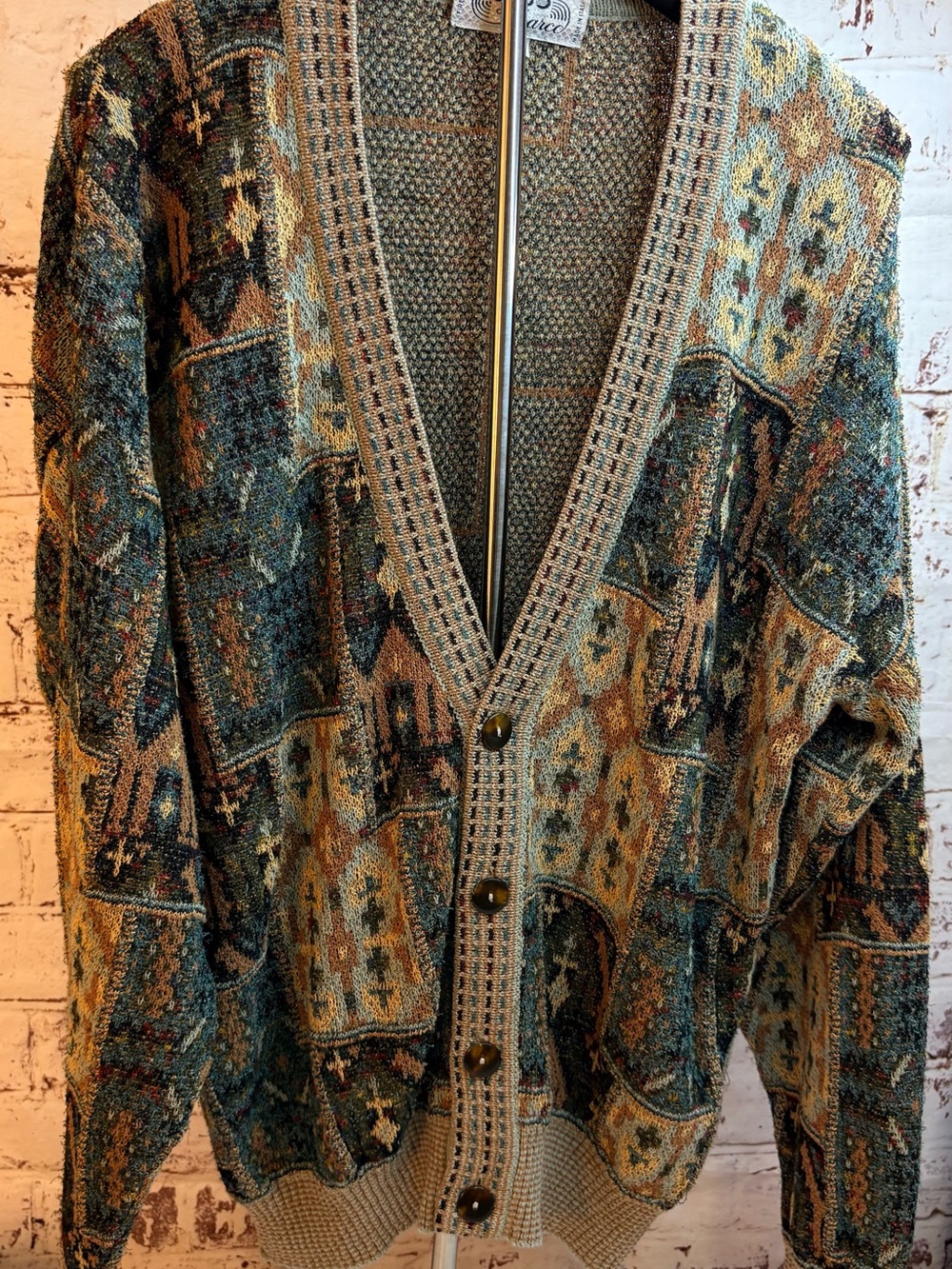 Mondo di Marco Multicolor Knit Cardigan - Green & Tan Palette